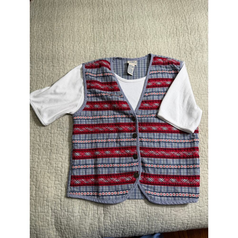 Koret City Blues Women’s L Denim Shirt Vest Red Blue Single Stitch Vintage‎ 90’s